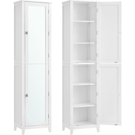 Vasagle – Armoire murale de salle de bain avec miroir pleine longueur – 4 étagères réglables – Dimensions 30 x 40 x 160 cm – Blanc nuage pour espaces restreints