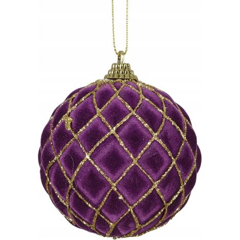 Boule de Noël en plastique violet et suédine, 8 cm, 1 pièce