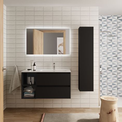 Mueble Baño Bequia 90cm y coqueta Izq y lavabo Negro 90x45x56 (1/5)