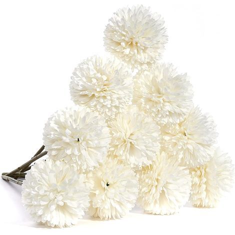 AIDUCHO Fleurs Artificielles, 10 Pièces De Fleurs En Soie Avec Tiges, Fleurs Artificielles Blanches Pour Décorations, Fausses Fleurs De Chrysanthème, Bouquets De Centres De Mariage (10 Pièces, Blanc) (1/5)