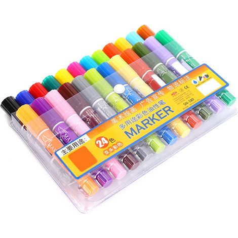 Lot de 24 marqueurs double pointe, feutres à huile polyvalents en plastique pour dessin scolaire (1/5)