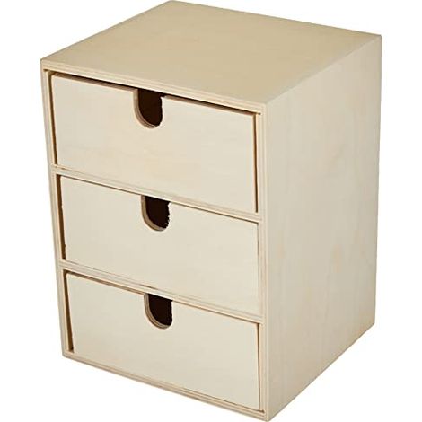 Rayher 62382000 Piccola cassettiera in legno, 3 cassetti, per scrivania, 21,5 x 14,5 x 16 cm (1/4)