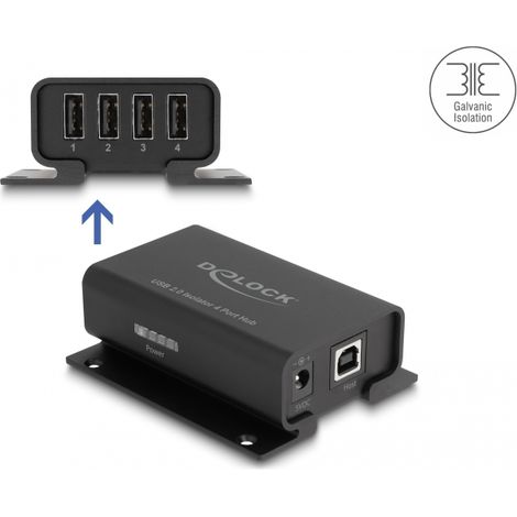 Delock Concentrador aislador USB 2.0 de 4 puertos con aislamiento de 5 kV para lÃ­neas de datos