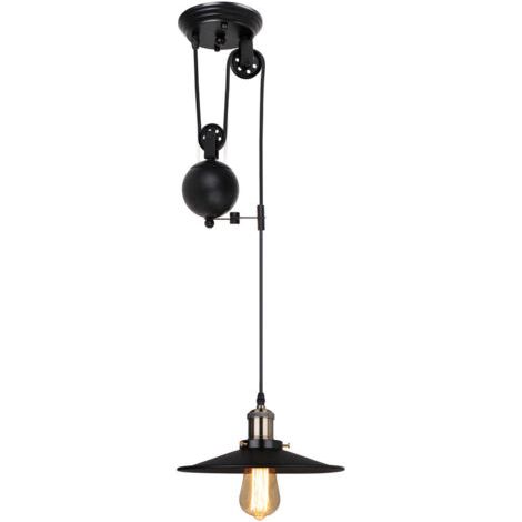 royaluxe- Lampe À Suspension Vintage Lustre À Poulie Rétro Antique 1 Lumière Suspension Luminaire En Métal Noir Douille E27, Plafonnier D'Intérieur (1/5)