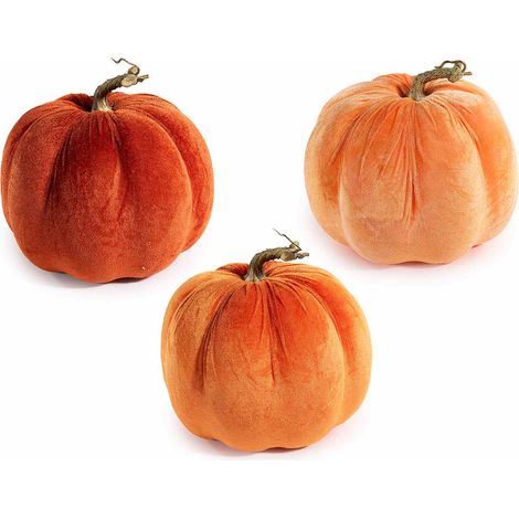 Zucche artificiali rifinite in velluto, perfette per decorazioni e allestimenti autunnali / Halloween, set da 3 pezzi, Ø 22,5 cm x 19 H