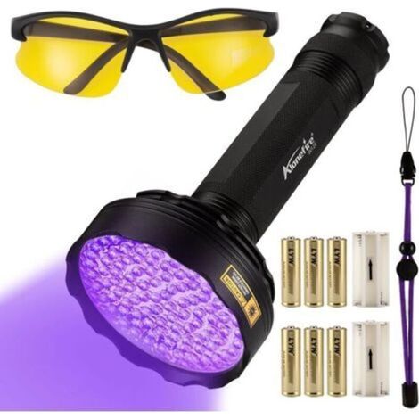 Torcia UV SV128 da 395 nm con 128 LED, potente luce nera ultravioletta, rilevatore di urina con occhiali di protezione UV, 6 batterie AA per fluoresceina, polimerizzazione della resina e pittura (1/5)