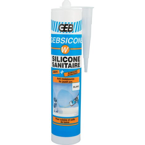 GEB – Mastic silicone étanche 310 ml blanc – Résistance à l'eau bouillante – Fongicide pour environnements humides – Excellente adhérence sur surfaces vitrifiées