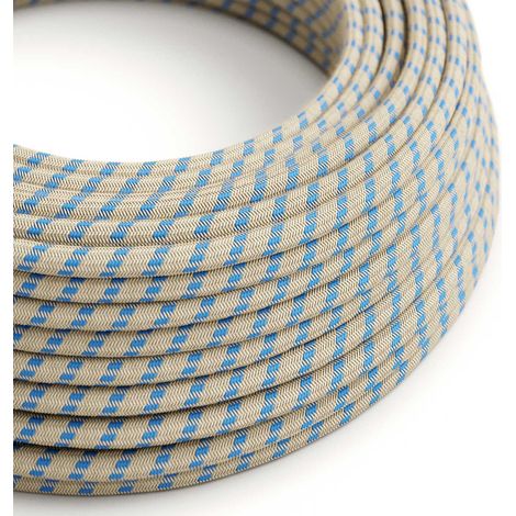 Creative-Cables, Cavo elettrico rivestito in tessuto, 2 x 0,75 mm², 50 m, Blu Steward-Beige RD55, Rotondo, cotone e lino