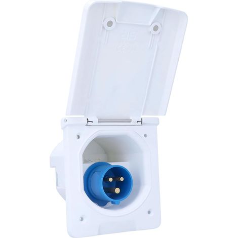 CEE-Netzstecker für Wohnwagen, 230 V / 16 A, Camping, 3-polig, Klappdeckel mit Magnetverschluss, IP44, Weiß, 62470 (1/4)