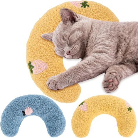 coussins pour chats, petits coussins apaisants pour animaux de compagnie, doux et moelleux, jouets apaisants pour animaux d'intérieur, coussins de cou en forme de demi-donut et de C pour chats et chie (1/5)