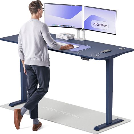 Desktronic Bureau assis debout HomePro - 200x80cm - Bleu/Bleu