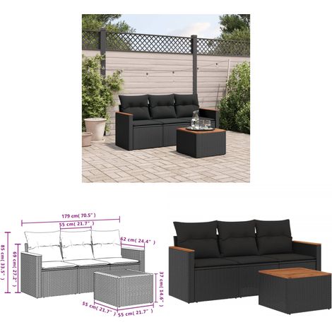 4-tlg. Garten-Sofagarnitur mit Kissen Schwarz Poly Rattan - Gartenmöbel - Esstisch - Lounge Set - Outdoor Möbel - Rattan Gartenset - Home & Living (1/3)