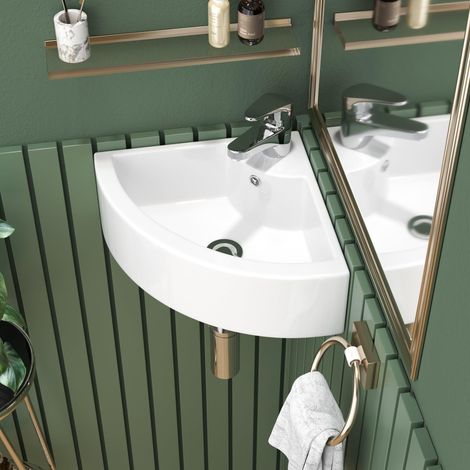 Lavabo d'angle mural pour salle de bain 45,7 x 33 x 12,7 cm (1/5)