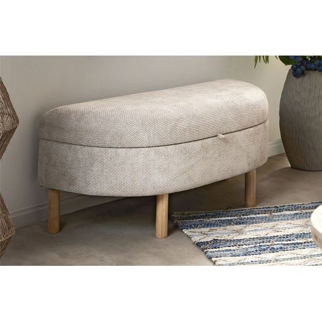 Gebogenes Schuhregal, dickes Chenille, Beige, P/Holz, 102 cm. 102 x 41 x 40 cm (1/4)