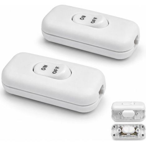 2 Pcs 6A 250V White Torpedo Lamp Switch for 2/3 Wire Cable Bedside Table Lamps, Bedside Lamps, Cupboard Lights, Security Switch (1/5)