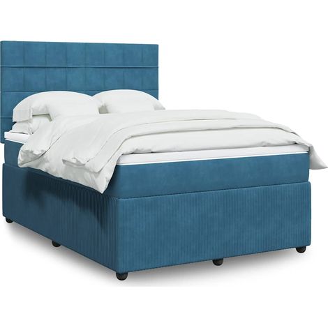 vidaXL Sommier à lattes de lit et matelas bleu 140x190 cm velours (1/5)