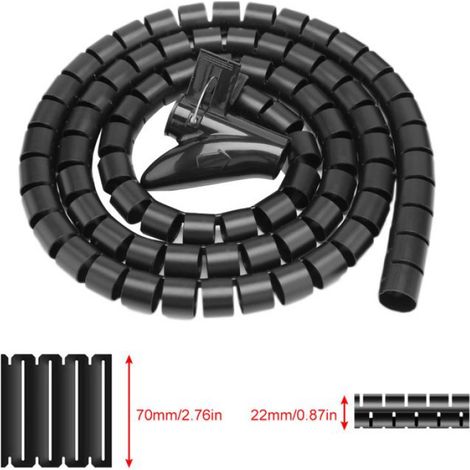 1 Organiseur de câbles flexible 1,5 m x 22 mm avec fermeture éclair noir pour bureau et maison (1/3)