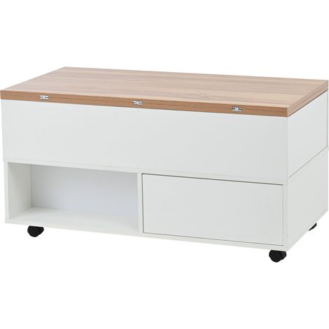 Höhenverstellbarer Couchtisch mit Rollen 100 x 50 x 52 cm, weiße Spanplatte MODENUIT (1/5)