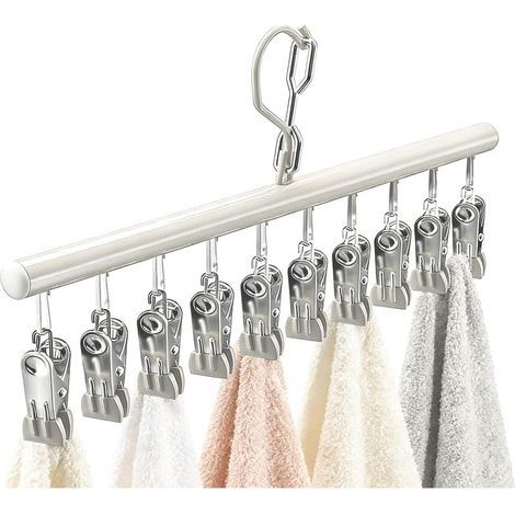 Porte vêtements Cintre avec clips, organisateur de rangement pour jupes et pantalons avec 10 clips robustes, support à linge pour placard, armoire (1/5)
