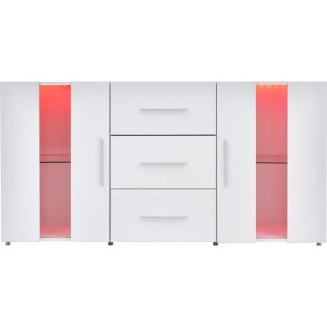 Buffet crédence 140x35x70cm panneau bas LED,rangement polyvalent pour salle à manger et salon (1/5)