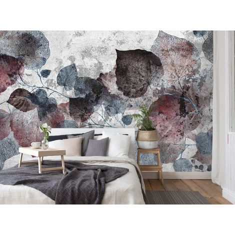 Fototapete Blätter Beton Abstrakt, für Wohnzimmer und Schlafzimmer, 150 x 105 cm – Komplettset inkl. Kleister & Anleitung (1/5)