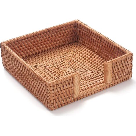 [NUNCA USADO]Toallero cuadrado de ratán tejido, de 19 x 19 x 6 cm, para mesa de restaurante, cocina o baño. (1/4)