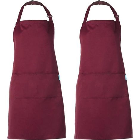 Lot de 2 tabliers de cuisine avec sangle réglable au cou et 2 poches, adaptés à la cuisine et à la pâtisserie, pour hommes et femmes (1/4)