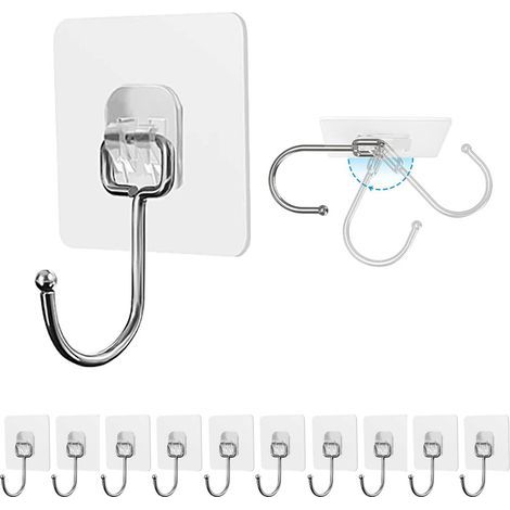 (10 Stück) Klebehaken 15 kg (max.) Transparenter selbstklebender wasserdichter und ölbeständiger Wandhaken, Handtuchhalter für Badezimmer, Küche, Decke, Aufhängen, Wand, Tür (1/5)