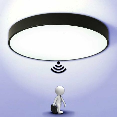 LED Ceiling Light with Motion Sensor Automatic Light Lamp for Outdoor Balcony Garage Hallway Entrance Round Light Fixture Easy to Install Ceiling Lamp 6000K Cool White, 1200LM, Ø30CM Black
