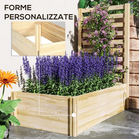 Jardinière en bois de sapin avec treillis pour plantes grimpantes, fond ouvert, dimensions 115x60x110 cm, couleur bois naturel (1/5)