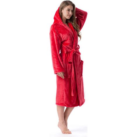Lablanc – Peignoir d'intérieur et de bain à capuche pour adulte – Flanelle douce et absorbante – Rouge XXL avec 2 poches et ceinture