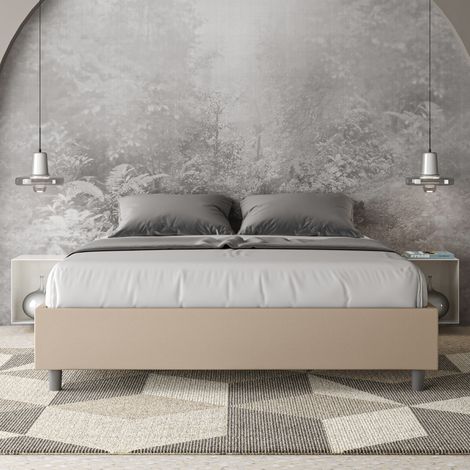 Letto matrimoniale contenitore imbottito 160x190 similpelle tortora Azelia (1/5)