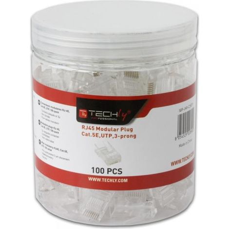 Techly Professional Confezione 100 Plug RJ45 UTP per Cavo Rigido Cat.5E (1/3)