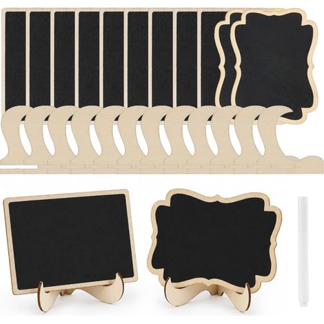 12 Mini Chalkboards with Wooden Stand, Chalkboard for Labels Buffet Wedding Price, Complete Set with 24 Feet and Chalk Marker, Reusable for Bakery Sign (1/5)
