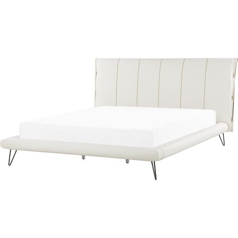 Lit Double en Cuir PU Blanc 160 x 200 cm avec Sommier avec Haute Tête de Lit de Style Minimaliste pour Chambre Moderne ou Scandinave Beliani