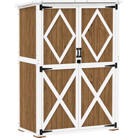 GagaAbri de jardin en bois de sapin avec 2 etageres et 2 portes 116.5x57x159/167 cm marron et blanc (1/5)