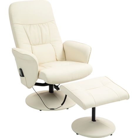 Fauteuil de massage 10 points vibration similicuir blanc crème 76 x 81 x 105 cm