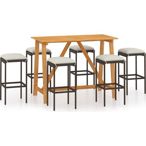 Set Bar da Giardino 7 pz Salotto da Giardino con Cuscini Marrone (1/5)