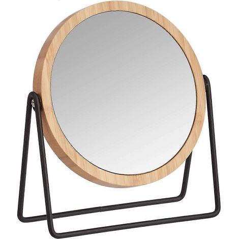 Miroir grossissant rond de table sur pied, bord en bambou, beige, 15 cm x 5,9 cm x 20 cm (1/5)