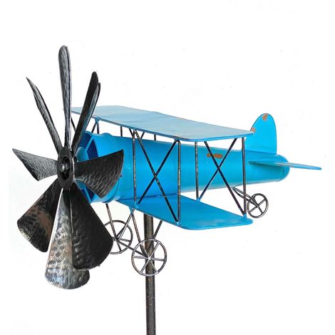 DanDiBo Fiche de Jardin Métal Avion XL 160 cm Biplan Bleu 96099 Carillon Moulin à Vent Résistant aux Intempéries Décoration Jardin Jardin Tige Jardin Fiche de sol