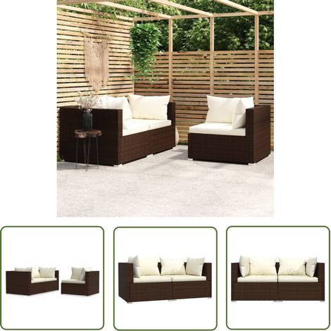 Salon de jardin 3 pcs Contemporain, Ensemble repas de jardin, avec coussins Marron Résine tressée OIB1406E (1/7)