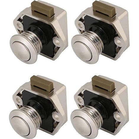 Lot de 4 loquets à bouton-poussoir, mini serrure sans clé pour tiroirs et portes de placards, nickelée (1/5)