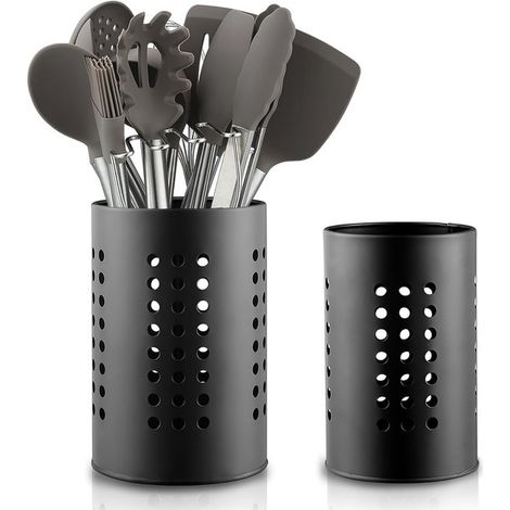 Soporte para cubiertos de acero inoxidable negro de 2 piezas – Organizador de encimera estilo rústico – Artículos esenciales de cocina (1/5)