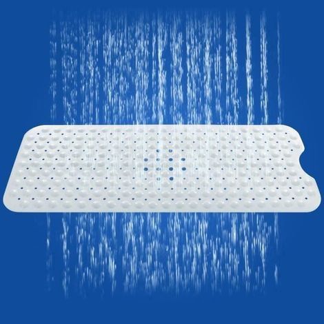 Extra-long non-slip bath mat with suction cups, 100x40 cm, blue.