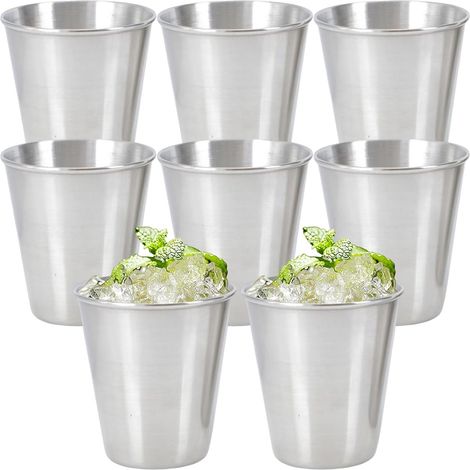 8 Verres à shot, Acier inoxydable, Empilables, 70 ml, Portable, Camping, Fête