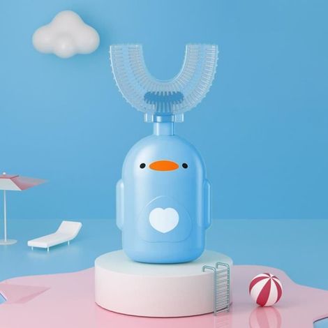 Brosse À Dents Pour Enfants - Silicone Souple - Forme En U Ergonomique - Adaptée 2 À 6 Ans Et 6 À 12 Ans - Bleu (1/2)