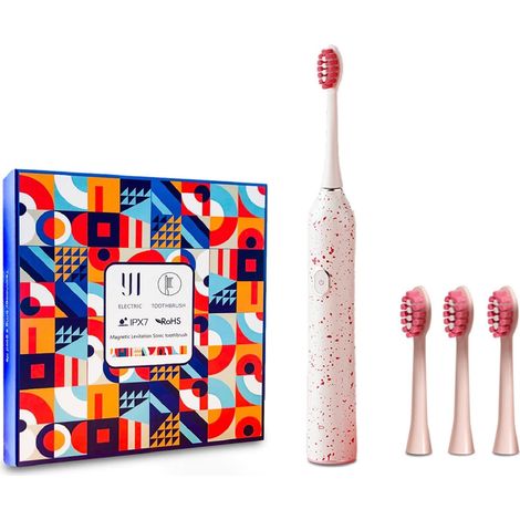 Brosse à dents électrique à 5 modes de nettoyage - Brosse à dents électrique rechargeable - Étanche IPX7 - Sonique - 3 têtes de brosse - Rose-AquaForge
