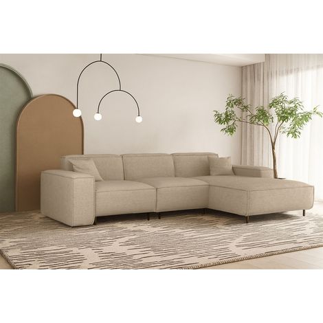 Ecksofa Designersofa GLORIA in Stoff Artico Beige Ottomane Rechts