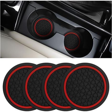 Lot de 4 porte-gobelets antidérapants pour voiture, 2,75 pouces, pour porte-bouteilles, anti-poussière, universels pour véhicules, camions, camping-cars, etc. (noir/rouge) (1/4)