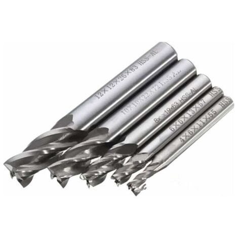 5 pcs 4/6/8/10/12 mm 4 Flte tige droite End Mill Cutter en acier rapide HSS Forets (1/5)